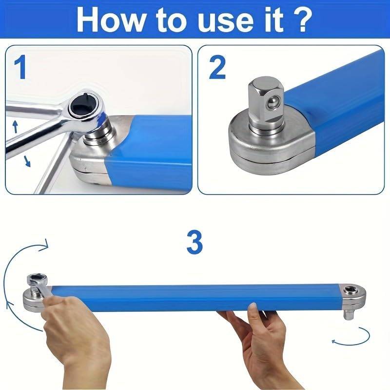Offset Extension Wrench for Tight Spaces with 4 Drive Adapters