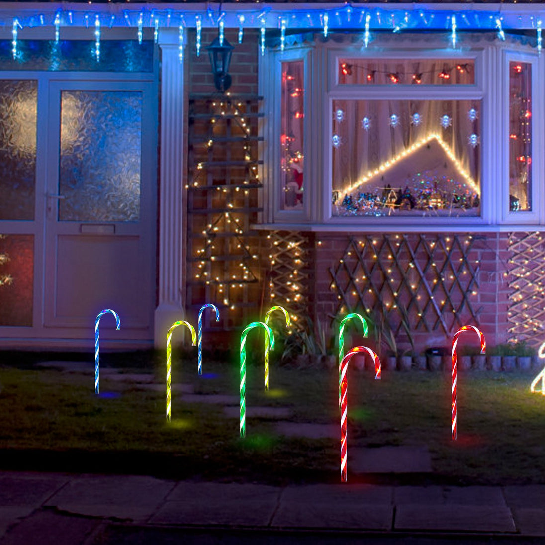 Solar Christmas Candy Cane Pathway Lights, Set of 4 Stake Lights with 8 Modes