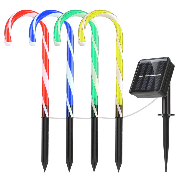 Solar Christmas Candy Cane Pathway Lights, Set of 4 Multicolor Stake Lights with 8 Modes, Ships from USA