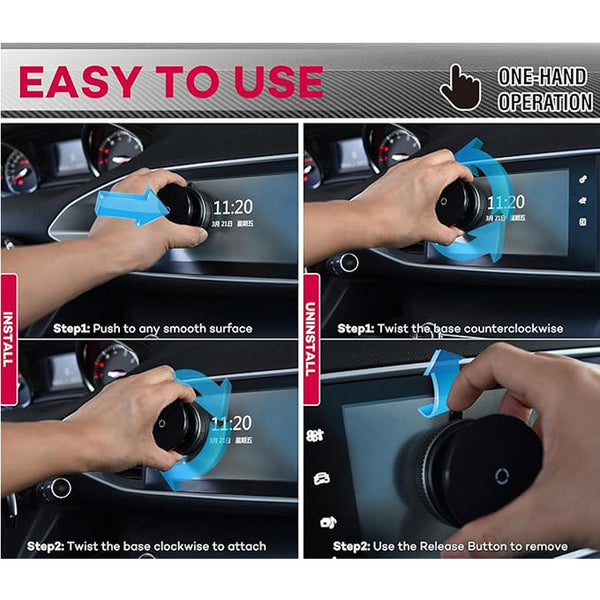 Vacuum Suction Magnetic Phone Mount for Car Dash and Glass, 360° Adjustable