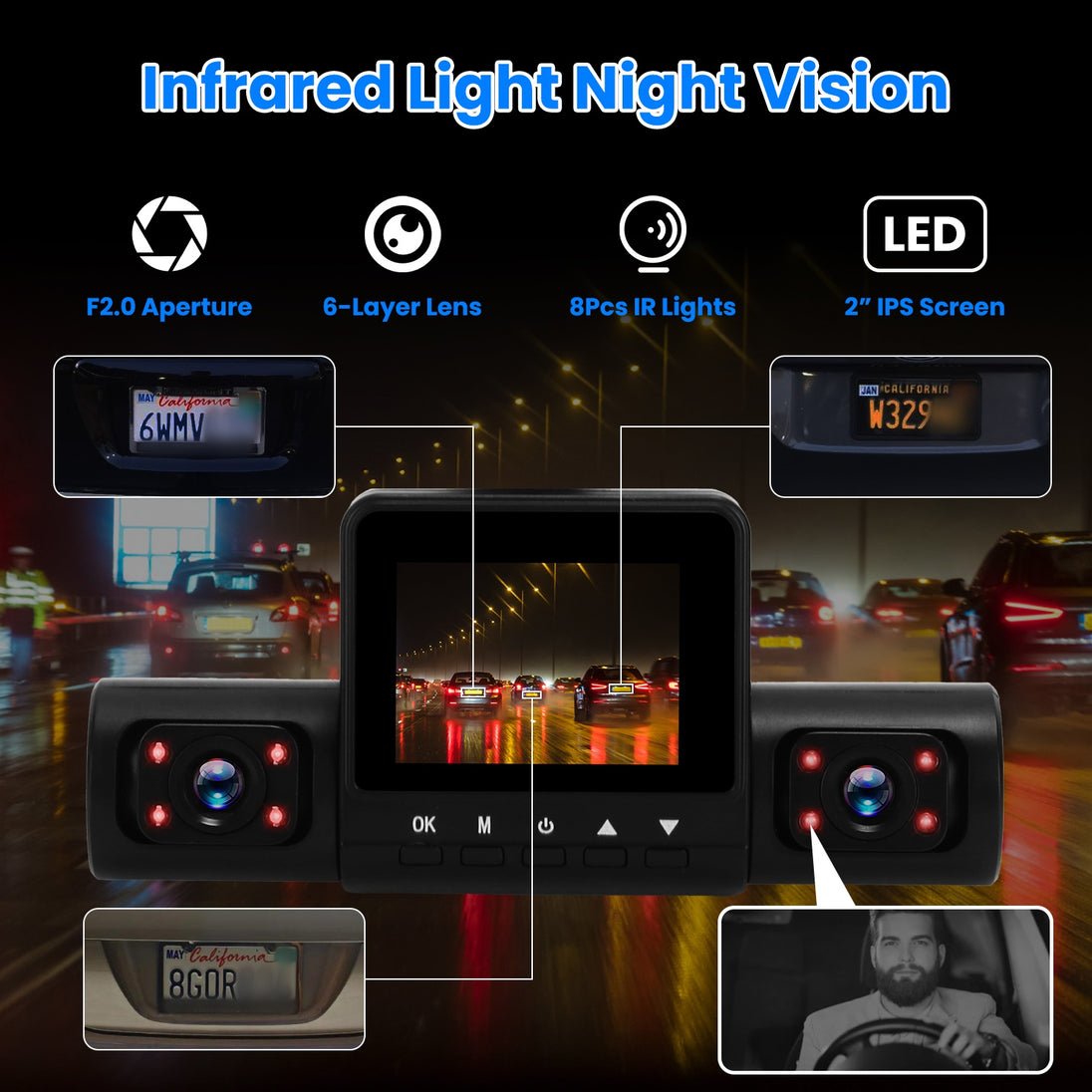 4-Channel Dash Cam with Rear Camera, IR Night Vision and 32GB Card