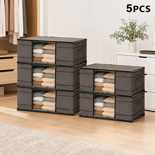 Foldable Clothes Storage Organizer Bags with Clear Window, Set of 5