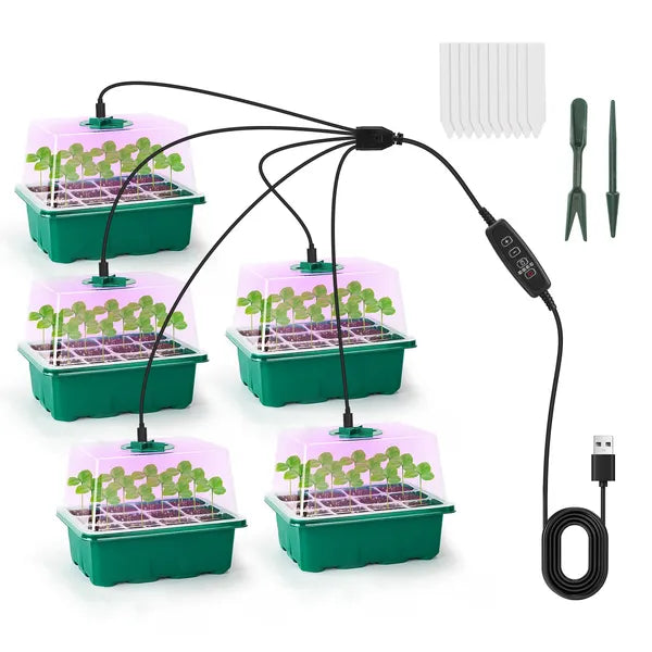 Seed Starter Kit with Grow Lights, 5 Trays with Humidity Domes and Timer