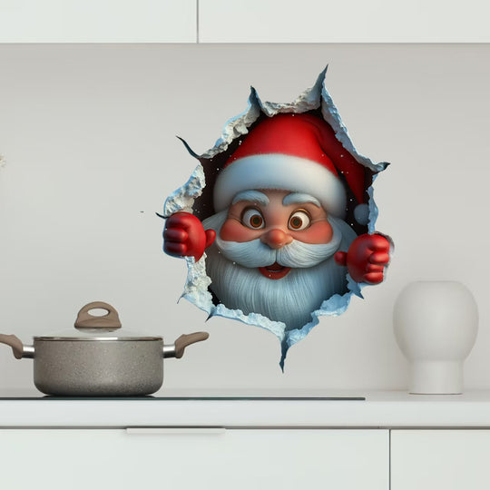 Santa Breaking Through the Wall Christmas Sticker, 25 x 29 cm