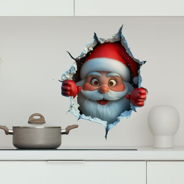 Santa Breaking Through the Wall Christmas Sticker, 25 x 29 cm