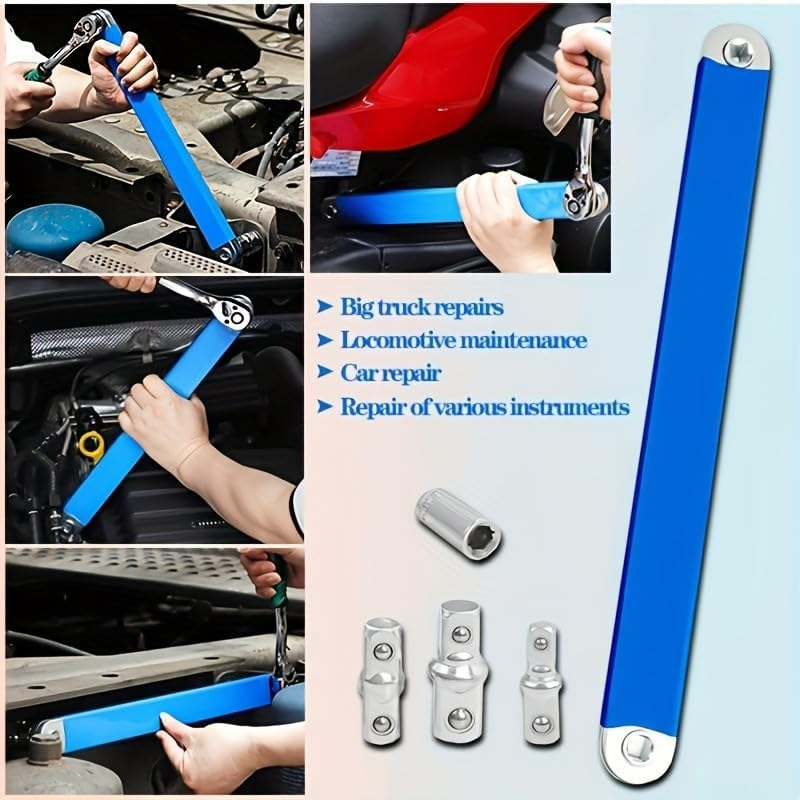 Offset Extension Wrench for Tight Spaces with 4 Drive Adapters