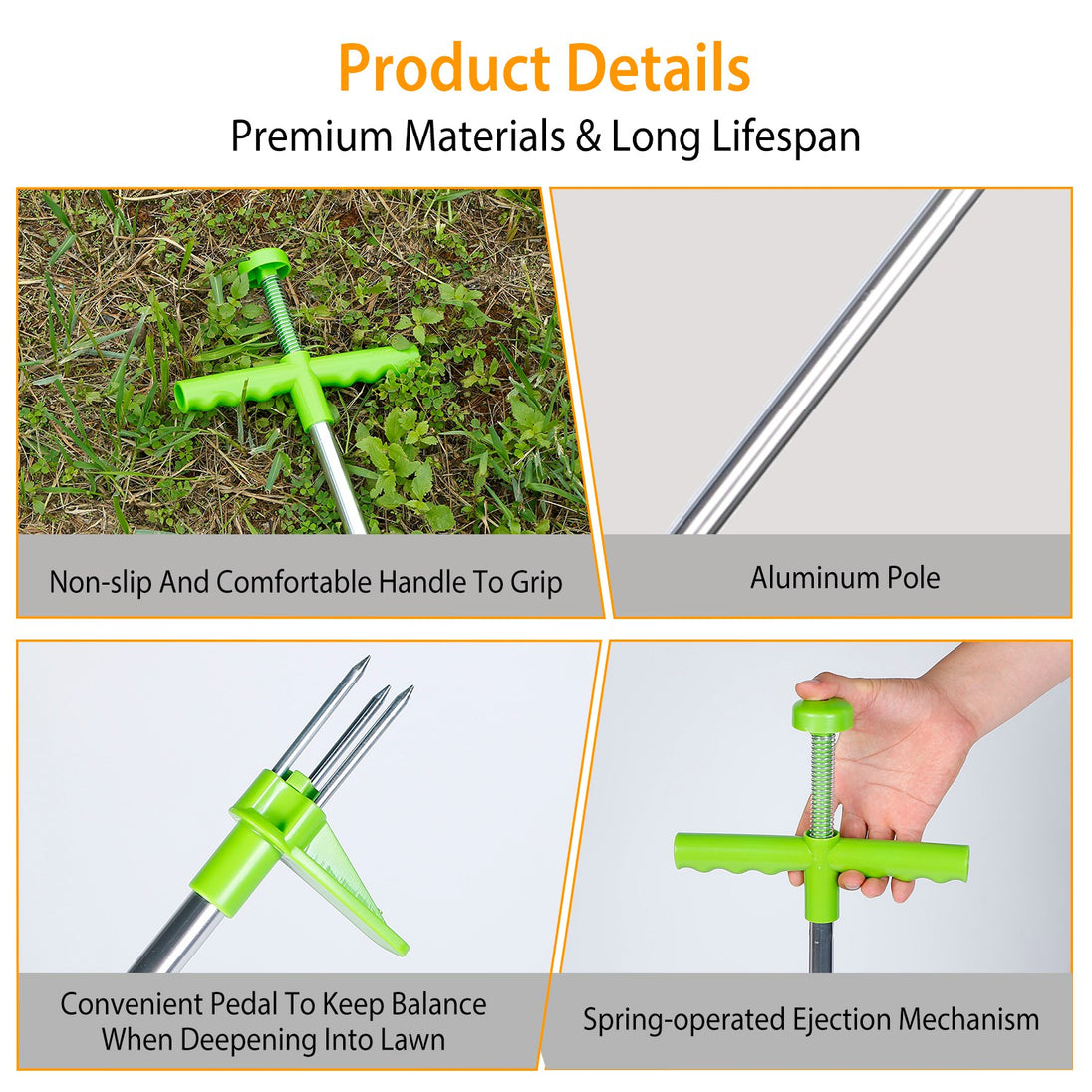 Stand-Up Weed Puller with Foot Pedal and 3-Prong Steel Claw