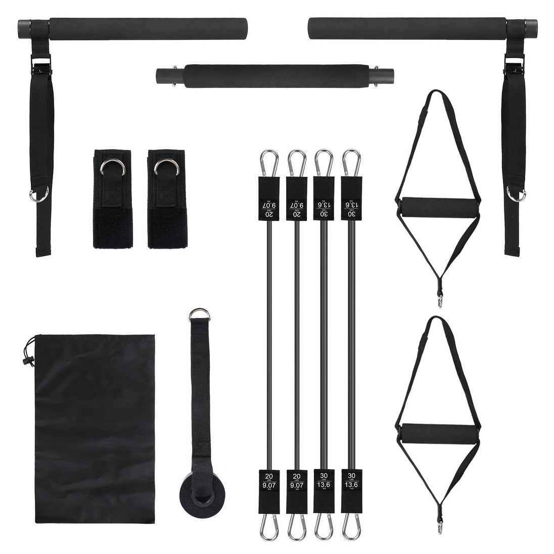 Portable Pilates Bar Fitness Kit with Resistance Bands, 100 lb Home Workout Set