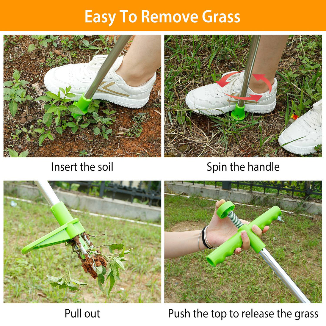Stand-Up Weed Puller with Foot Pedal and 3-Prong Steel Claw
