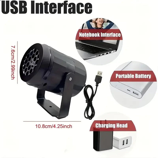 Christmas Snowflake Projector Light, Rotating Indoor Snowfall Effect, USB Powered