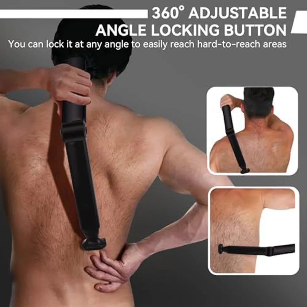 Rechargeable Back Hair Shaver for Men with Folding Long Handle and 2 Heads