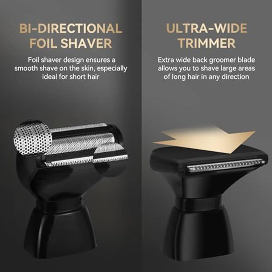 Rechargeable Back Hair Shaver for Men with Folding Long Handle and 2 Heads