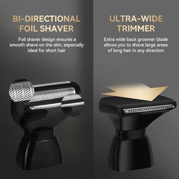 Rechargeable Back Hair Shaver for Men with Folding Long Handle and 2 Heads