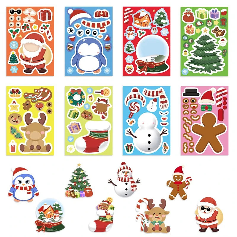 Christmas Make-a-Face Puzzle Stickers, 16 Sheets, Kids DIY Craft