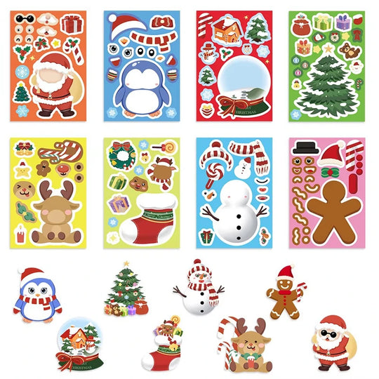 Christmas Make-a-Face Puzzle Stickers, 16 Sheets, Kids DIY Craft