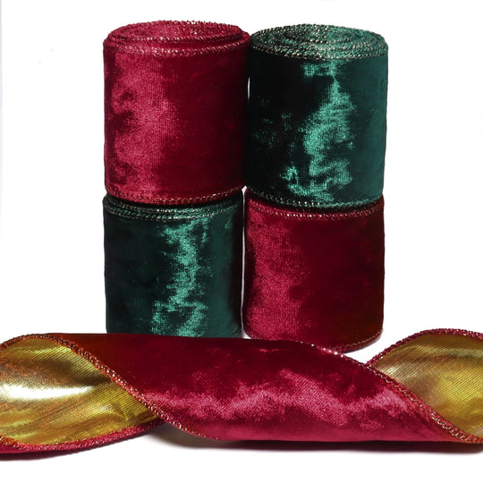 Christmas Velvet Wired Ribbon, Green, 3 Yards x 6.3cm