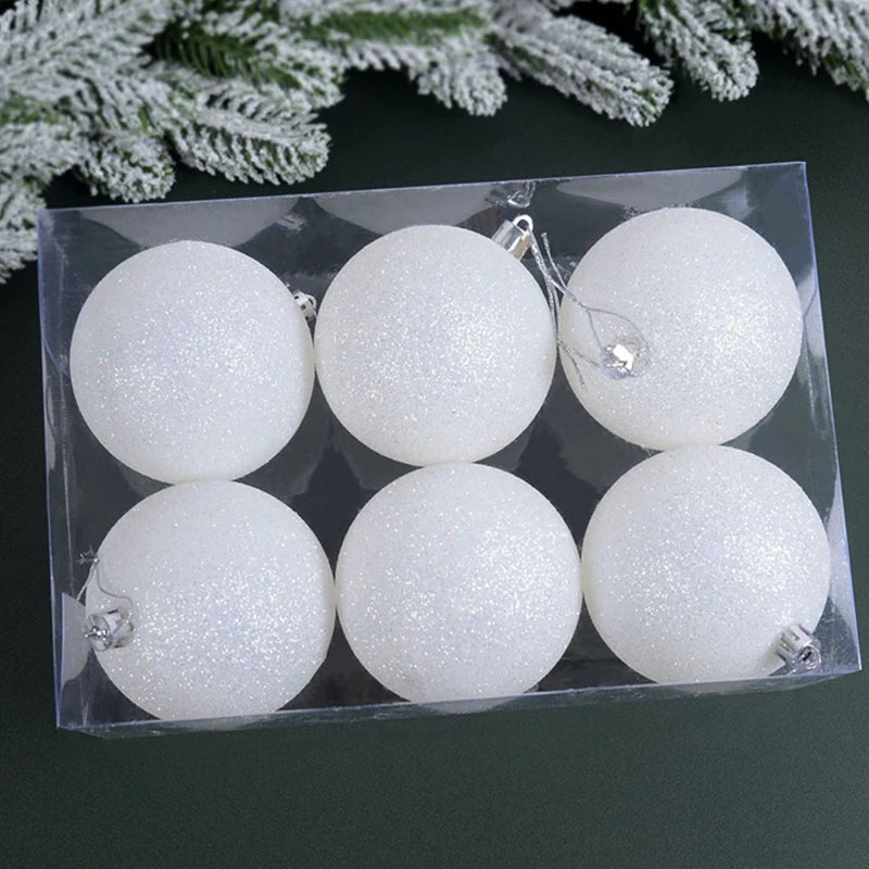 6-Piece Glitter White Christmas Ball Ornaments, 6 cm (2.36 in)