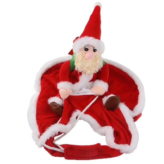 Santa Rider Christmas Dog Costume, Size S, Red Fleece Outfit with Santa Riding on the Back