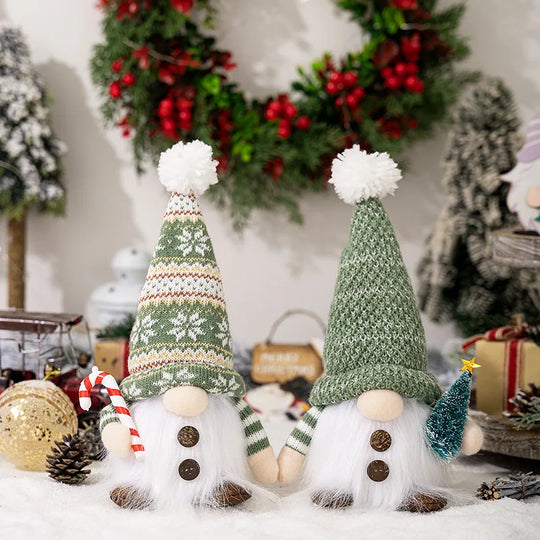Light-Up Christmas Gnomes, Set of 2, 12 in Plush Gnomes with Green Knit Hats and LED Glow