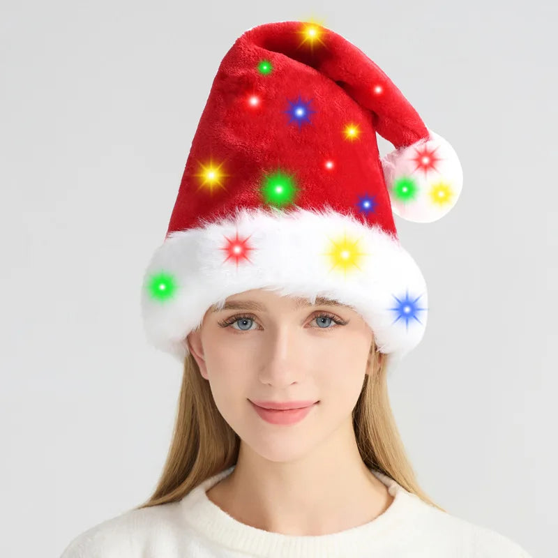 Light-Up Christmas Santa Hat with Colorful LED Lights, Adult Size