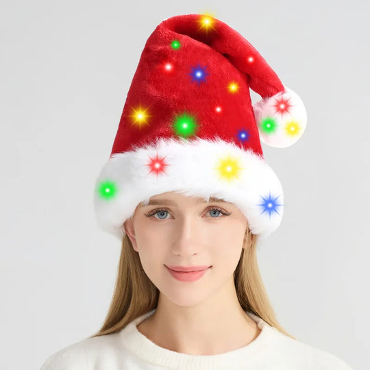 Light-Up Christmas Santa Hat with Colorful LED Lights, Adult Size