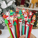 Christmas Cartoon Gel Pens, Set of 5 - Santa, Snowman & Reindeer Toppers, Kids Holiday Party Favors