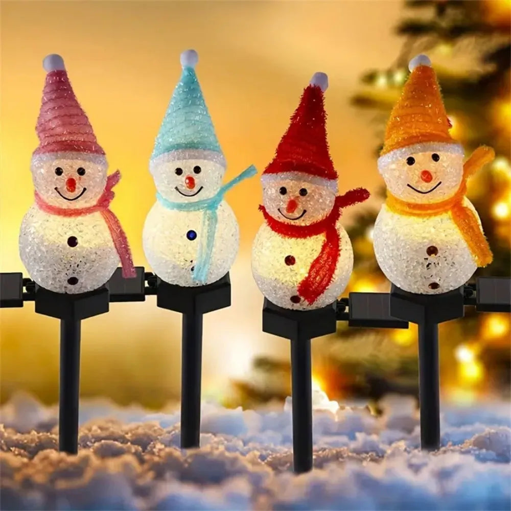 Solar Christmas Snowman Stake Light, Outdoor Lighted Snowman for Yard and Pathway, Red Hat