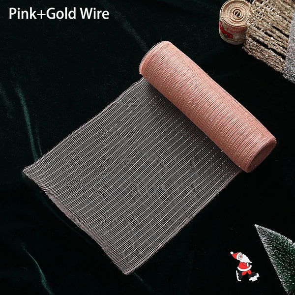 Blush Pink and Gold Deco Mesh Ribbon for Christmas Tree and Wreaths, 10 in x 10 Yard Roll