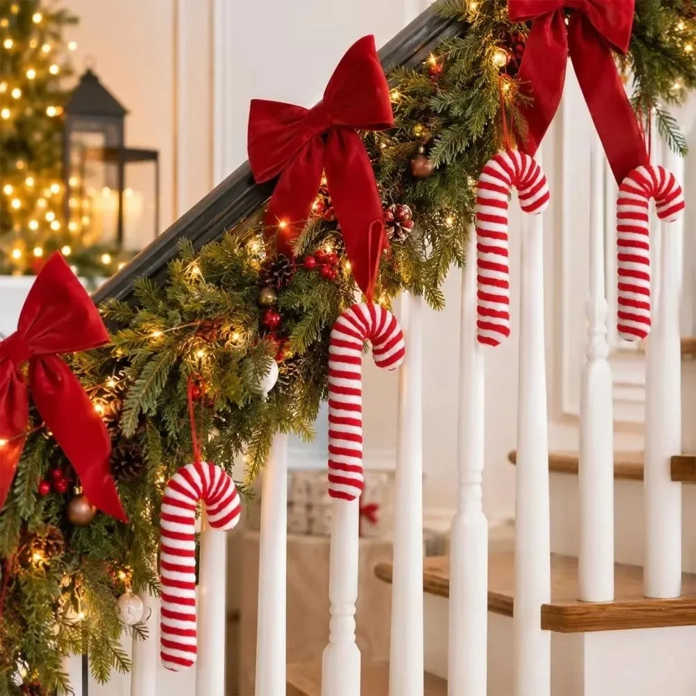 Red and White Candy Cane Christmas Ornaments, 5 Pack, 7 in Soft Fabric Hanging Canes