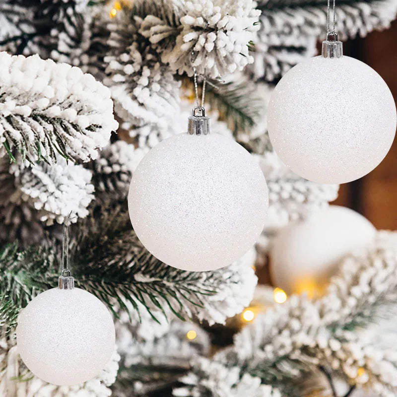6-Piece Glitter White Christmas Ball Ornaments, 6 cm (2.36 in)