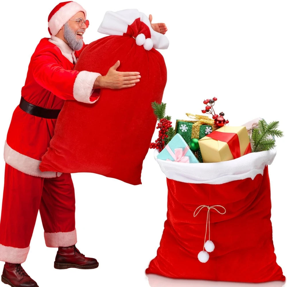 Extra Large Santa Sack for Christmas Presents, 39 x 27.5 in Red Velvet Gift Bag with Drawstring