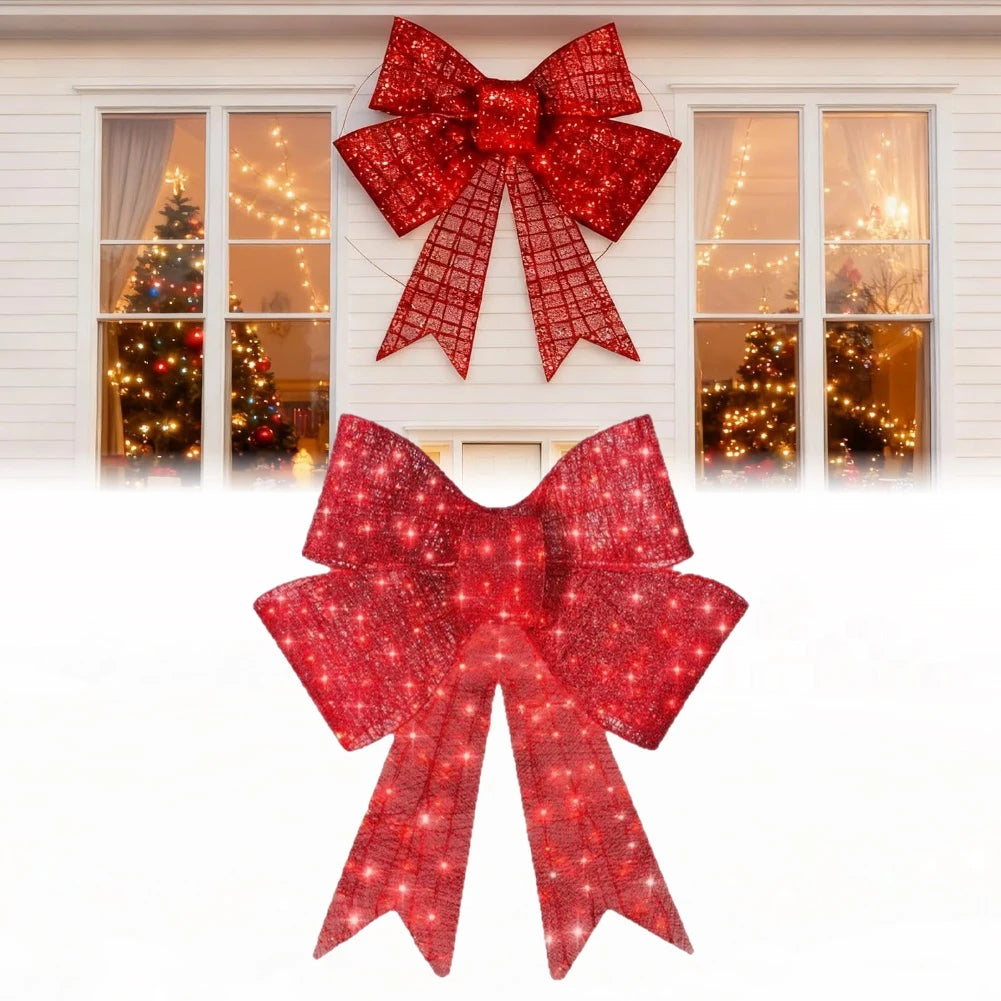 24-Inch Red Pre-Lit LED Christmas Bow, Outdoor Holiday Decoration