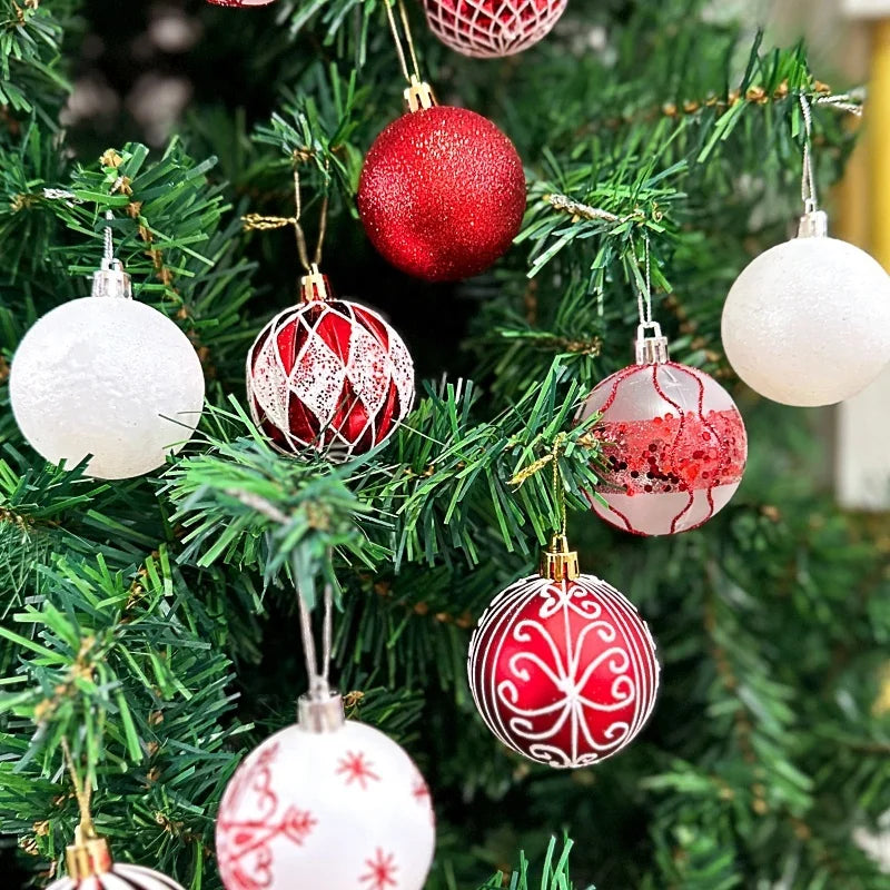 24-Piece Red & White Christmas Ball Ornament Set, 6cm (2.36 in)