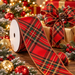 Red & Green Plaid Wired Christmas Ribbon with Gold Edge, 2.5in x 2 Yards