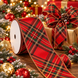 Red & Green Plaid Wired Christmas Ribbon with Gold Edge, 2.5in x 2 Yards