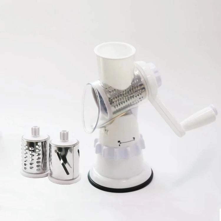 Rotary Cheese Grater with 3 Stainless Steel Drums and Suction Base