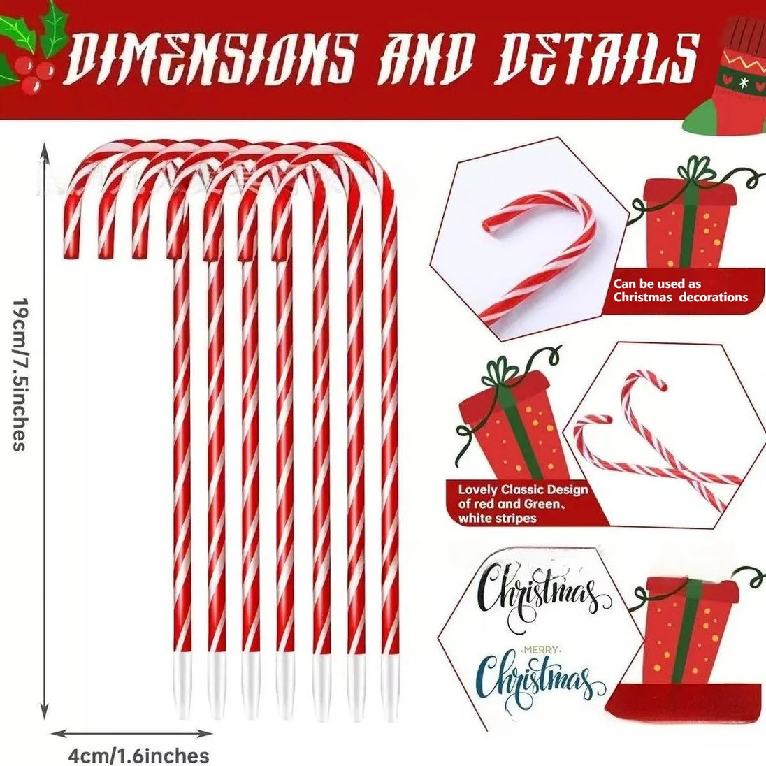 20 Pcs Christmas Candy Cane Ballpoint Pens, Kids Holiday Gift