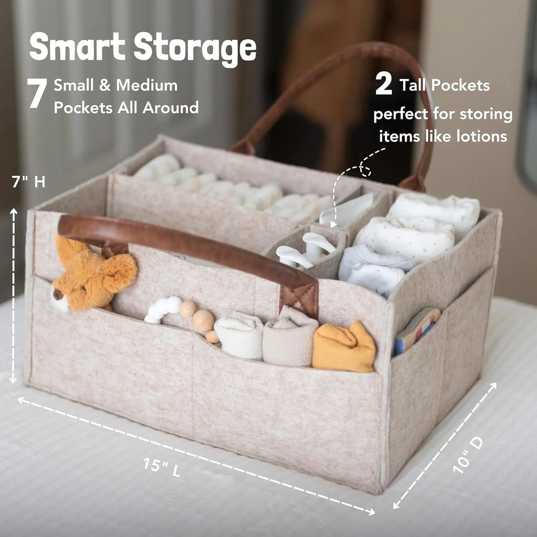 Felt Diaper Caddy Organizer with Dividers and Carry Handles