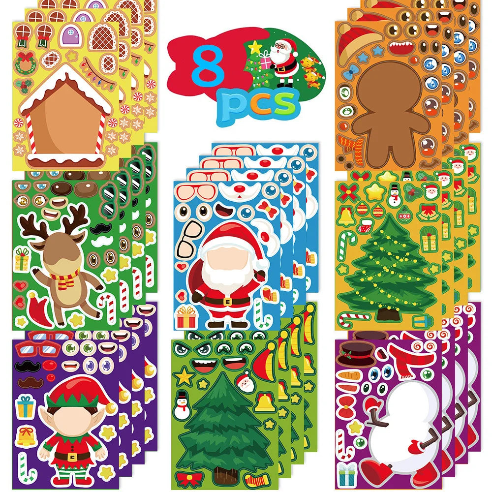 Make-a-Face Christmas Puzzle Stickers, 8 Sheets