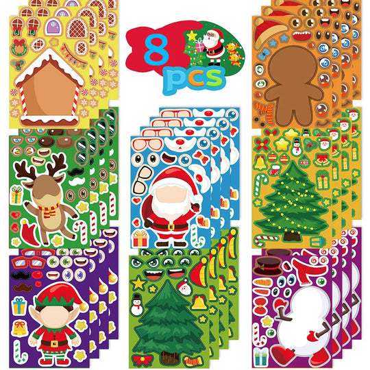 Make-a-Face Christmas Puzzle Stickers, 8 Sheets