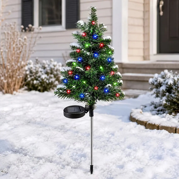 Solar Christmas Tree Stake Light, 27.5 in Lighted Pine Tree for Yard and Pathway, Multicolor LEDs