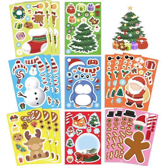 Christmas Make-a-Face Puzzle Stickers for Kids, 16-Sheet Set
