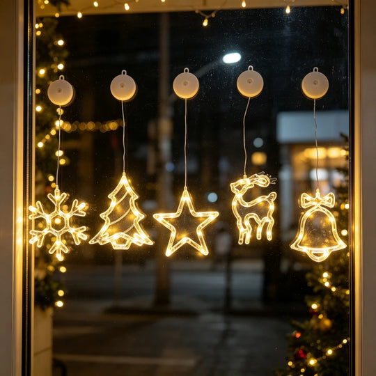 LED Suction Cup Christmas Tree Window Light, Warm Glow Battery Operated Holiday Decoration