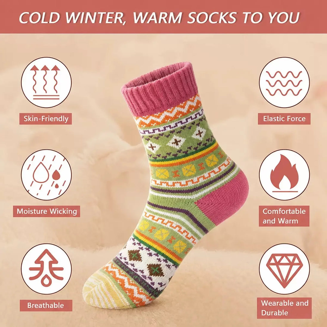 5 Pairs Soft Christmas Socks Gift Set, Assorted Holiday Patterns