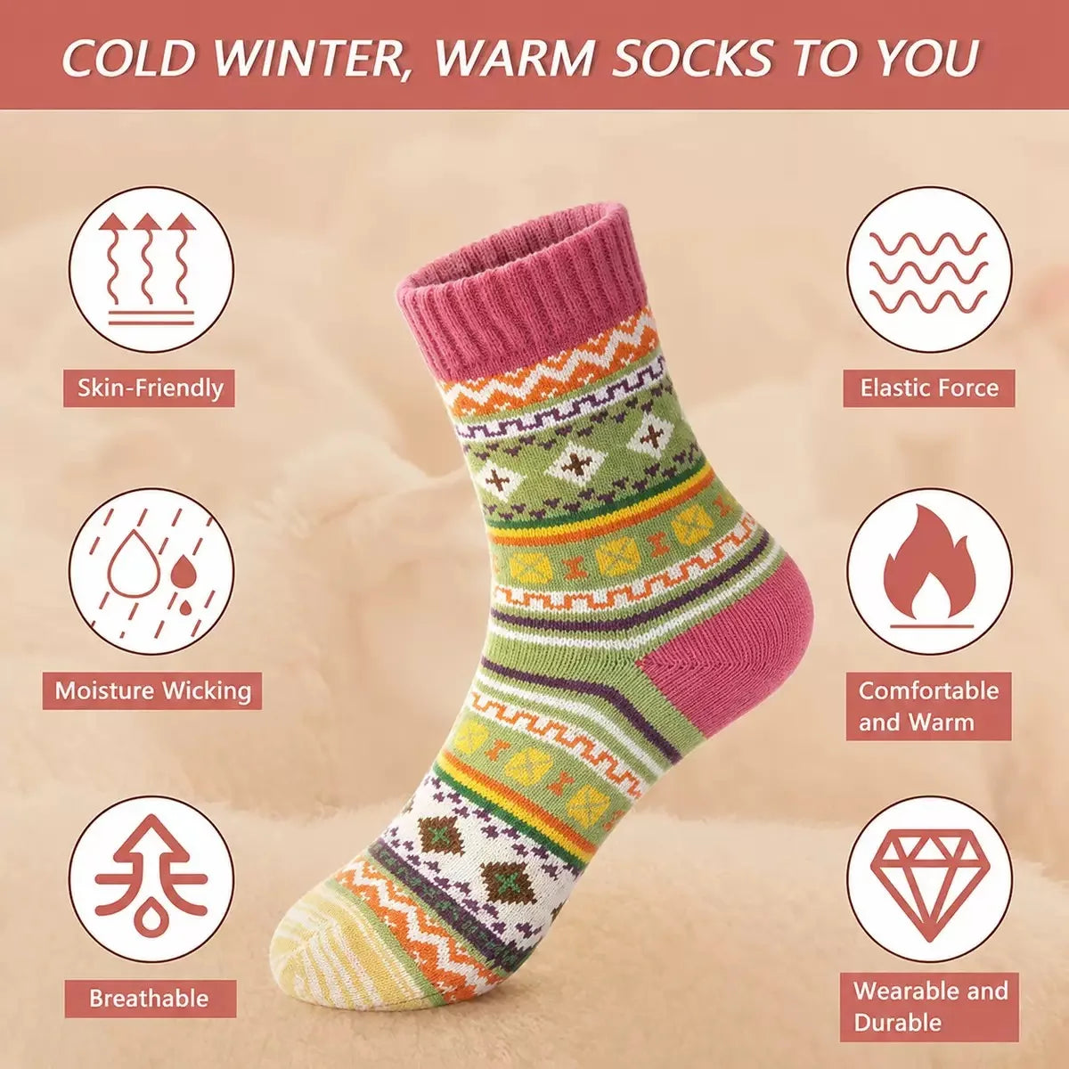 5 Pairs Soft Christmas Socks Gift Set, Assorted Holiday Patterns