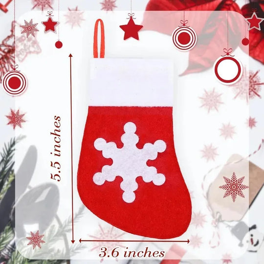 Mini Christmas Stockings, 36 Pack, 5.5 in Silverware Holders and Tree Ornaments, Red with Snowflake