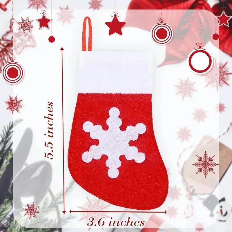 Mini Christmas Stockings, 36 Pack, 5.5 in Silverware Holders and Tree Ornaments, Red with Snowflake