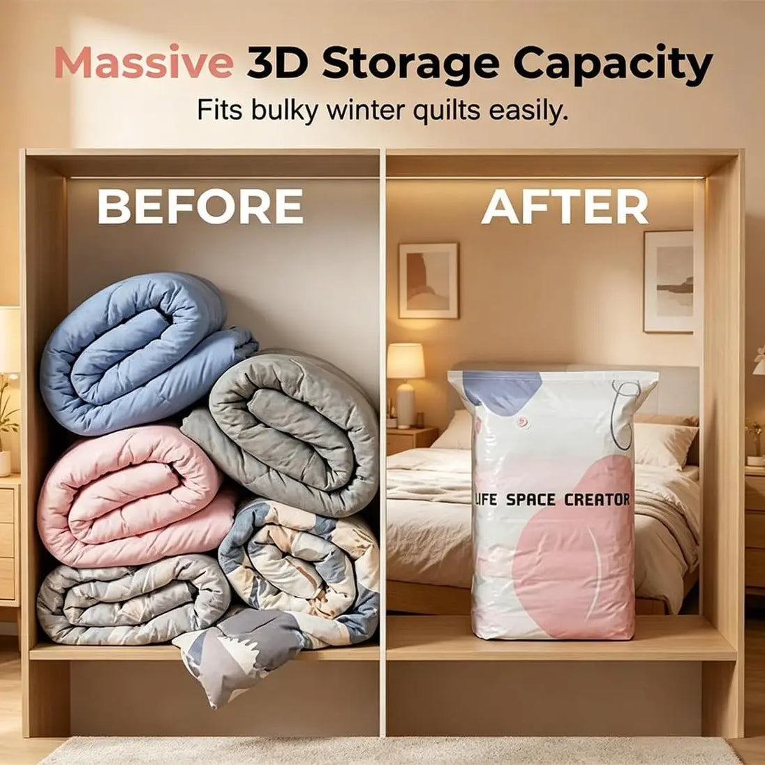 Cube Compression Storage Bags for Travel and Closet, No Pump Needed, Set of 4 Large