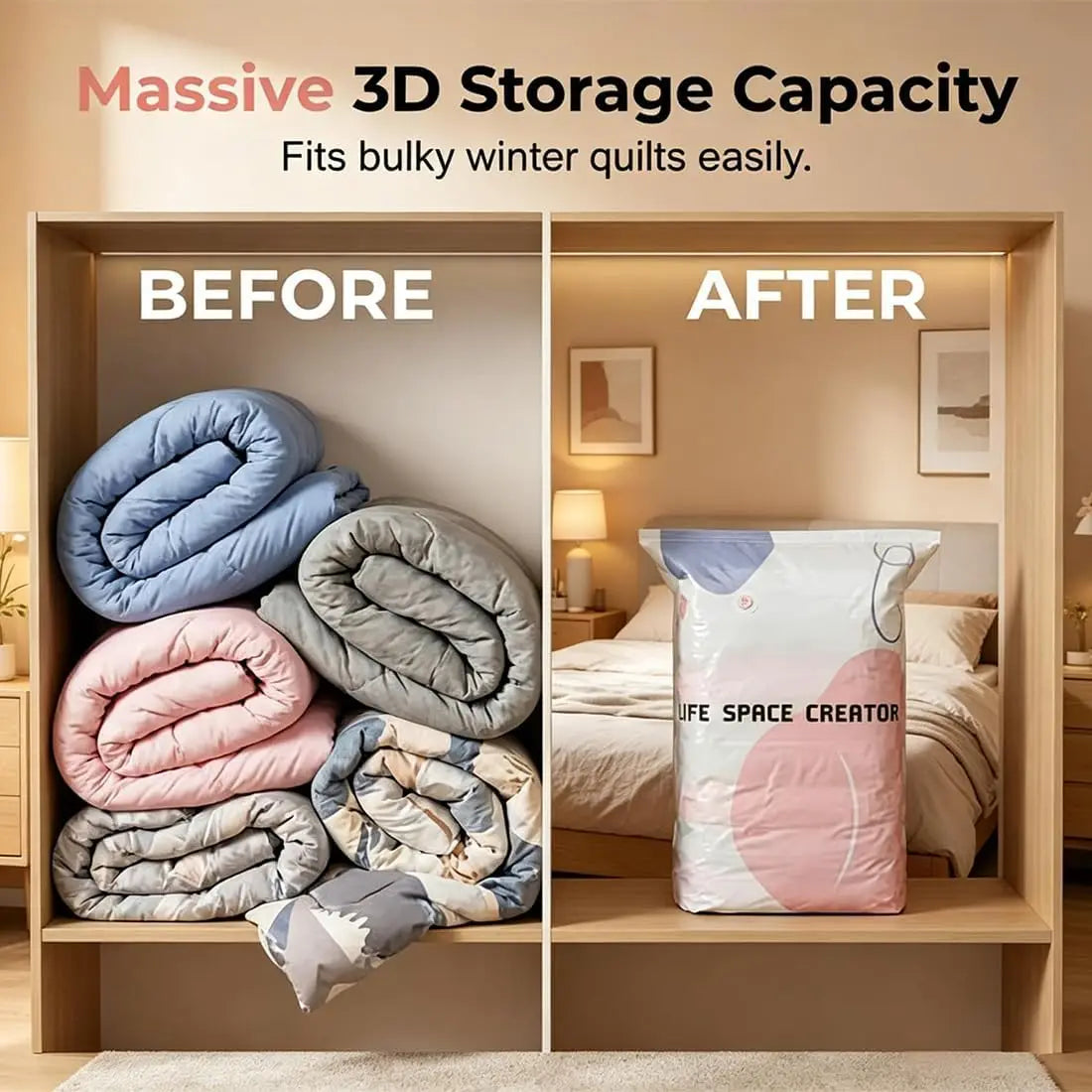 Cube Compression Storage Bags for Travel and Closet, No Pump Needed, Set of 4 Large