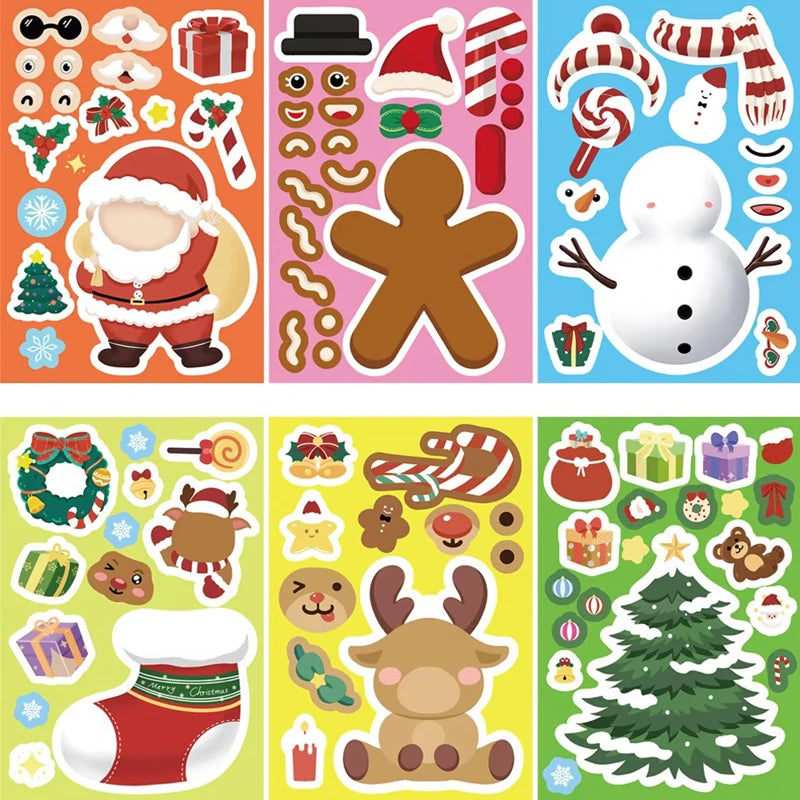 Christmas Make-a-Face Puzzle Stickers, 16 Sheets, Kids DIY Craft